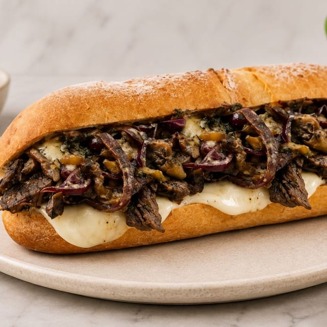 Sirloin Steak Mushroom & Onion Sandwich.